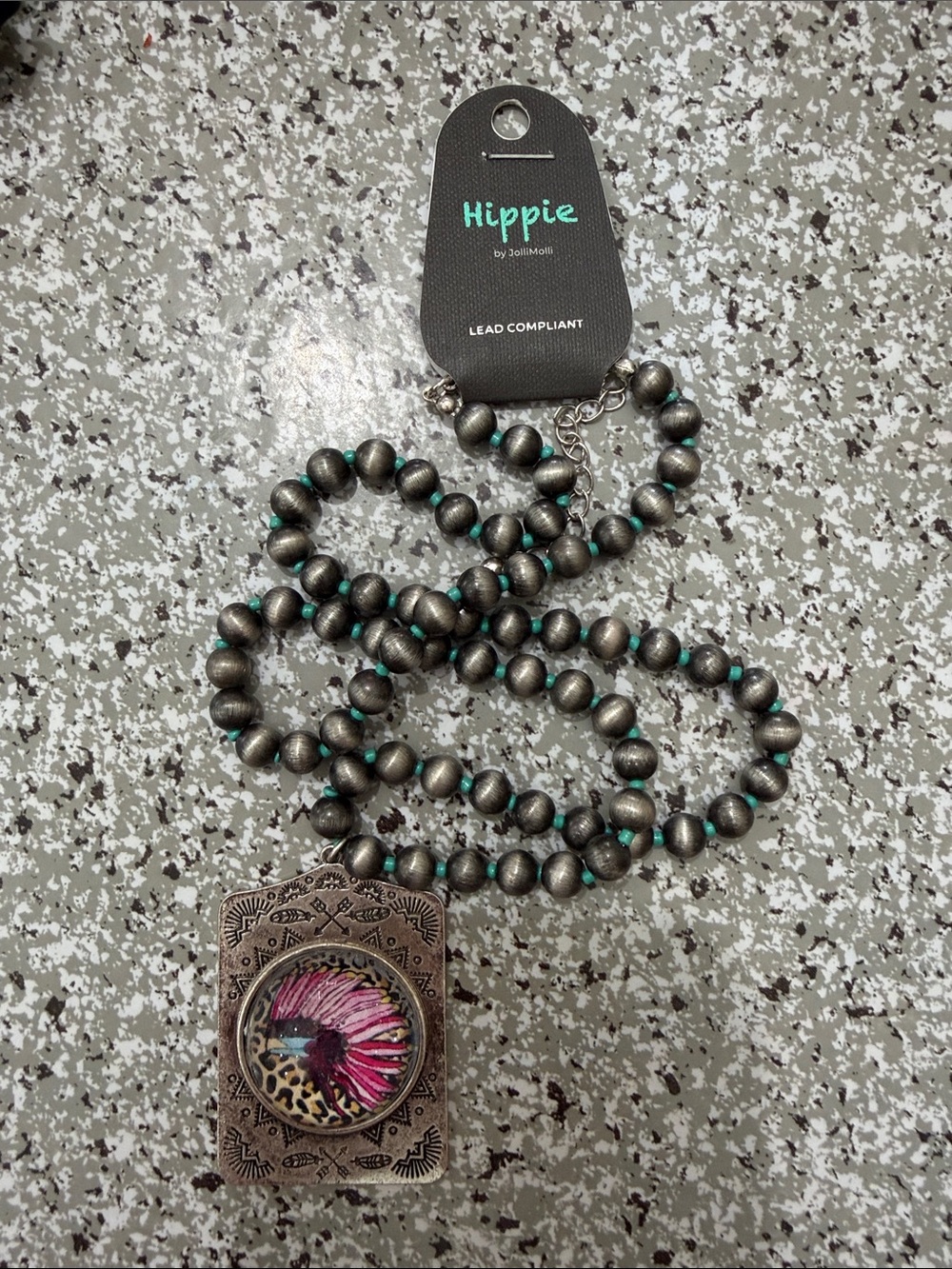 Pink Feather Pendant Beaded Necklace